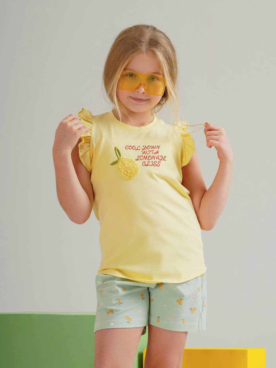"lemon" pajama short set